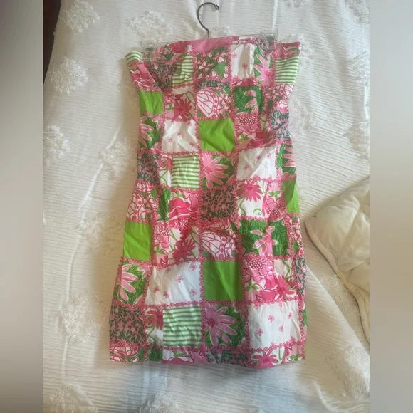 Lilly Pulitzer | Dresses | Vintage Strapless Lilly Pulitzer Pink And Green  Patchwork Dress | Poshmark